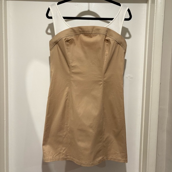 by Anthropologie Maeve Sleeveless Twofer Mini Dress Khaki White Tank New NWT - Picture 2 of 13
